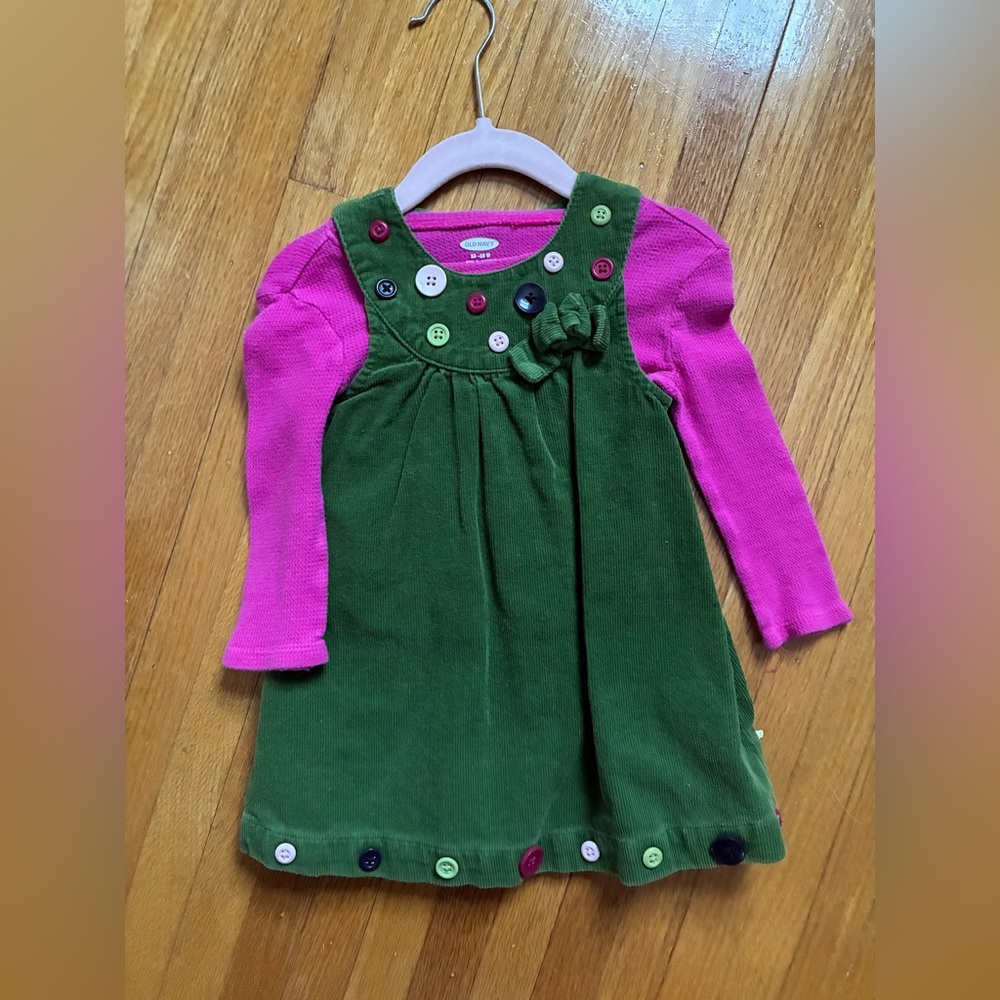 Old Navy Green Dress with Pink Sleeves